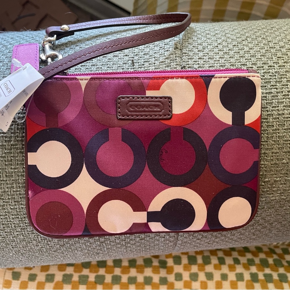 Coach Parker Op Art Bordeaux Multicolor Small Satin Wristlet